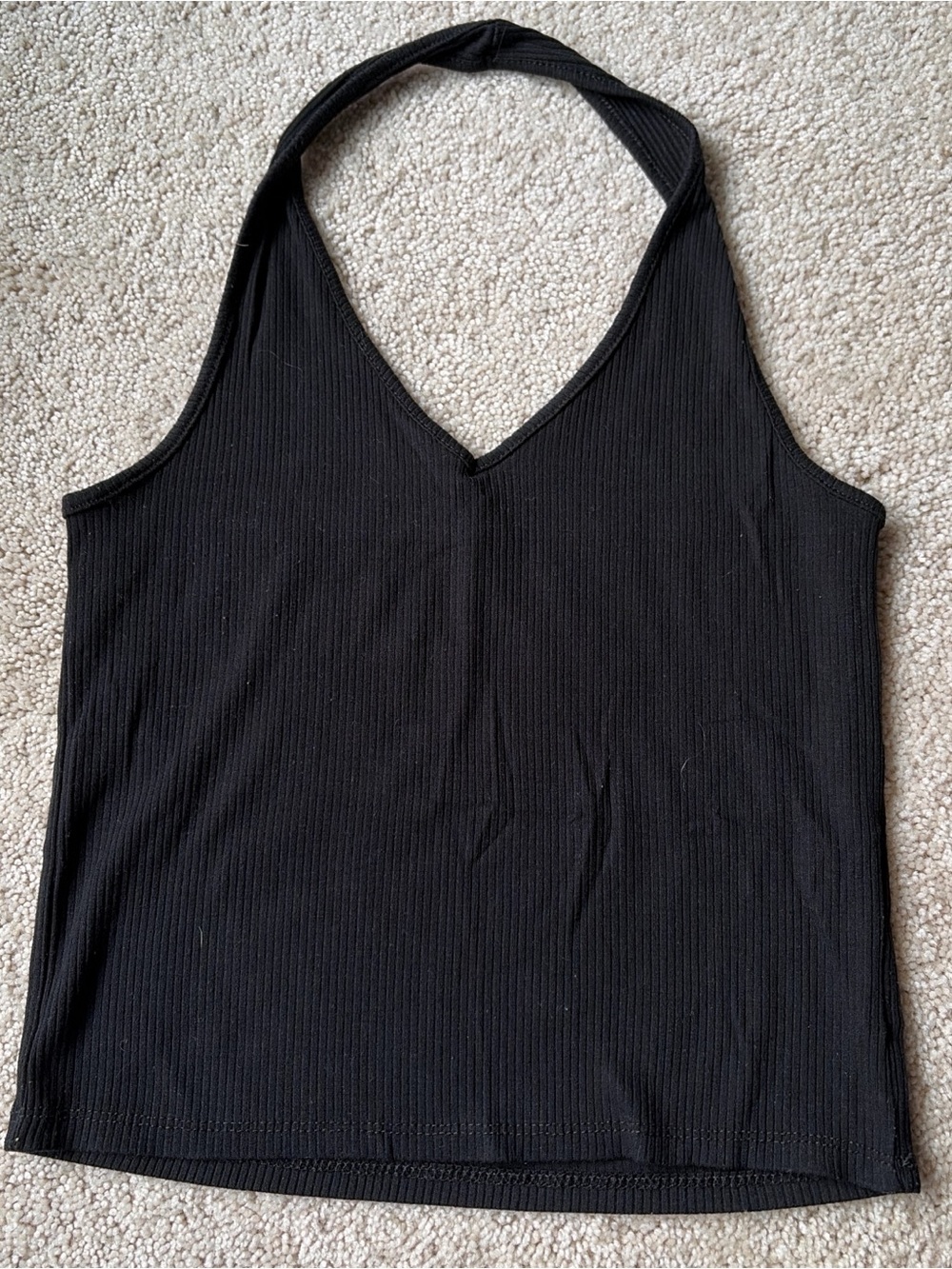American Eagle Outfitters Black Ribbed V-Neck Halter Tank Top
